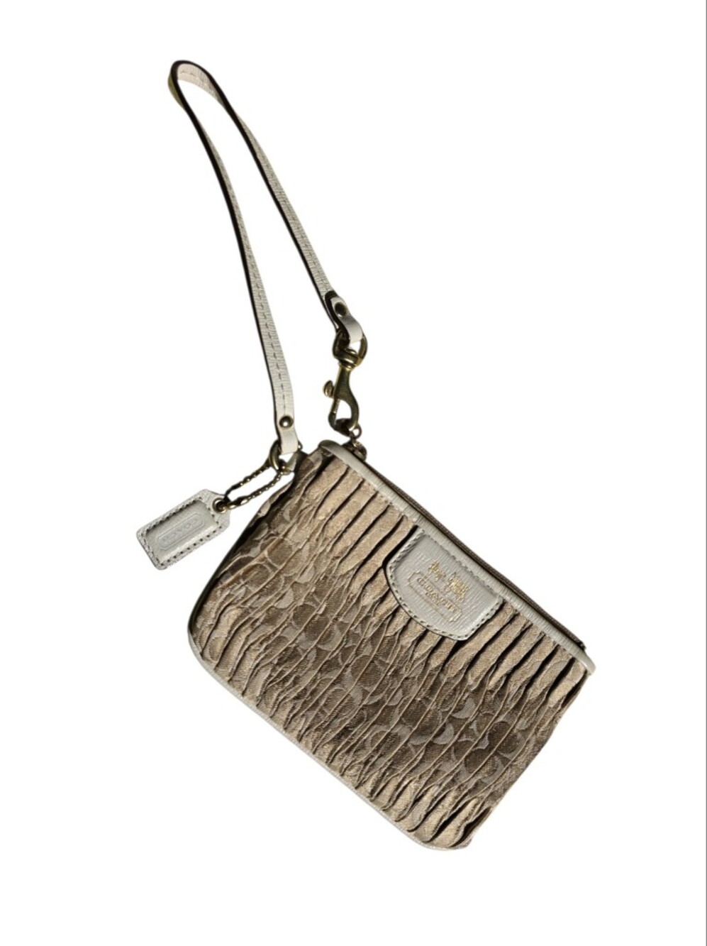 CoachTaupe Wristlet Clutch with Textured Finish
